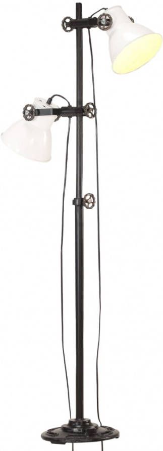 VIDAXL Vloerlamp met 2 lampenkappen E27 gietijzer wit