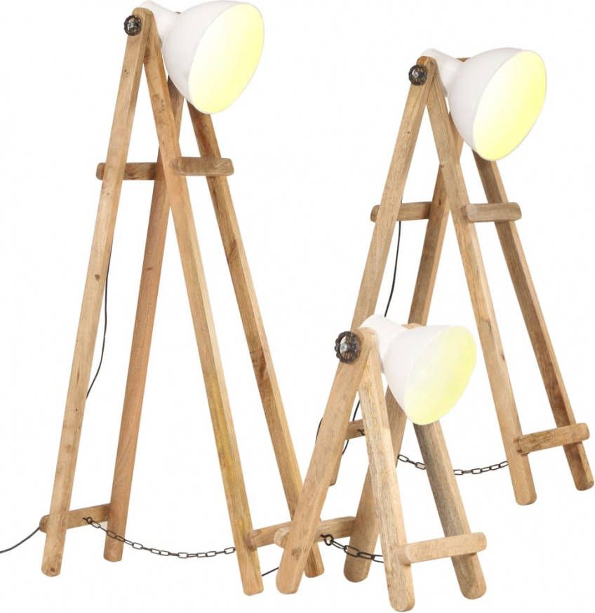 VIDAXL Vloerlampen 3 st E27 massief mangohout wit