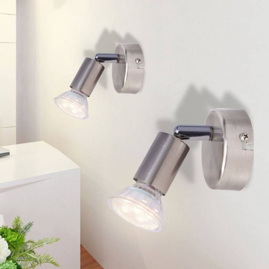 VIDAXL wandlamp met 2 led spotlights satijn nikkel