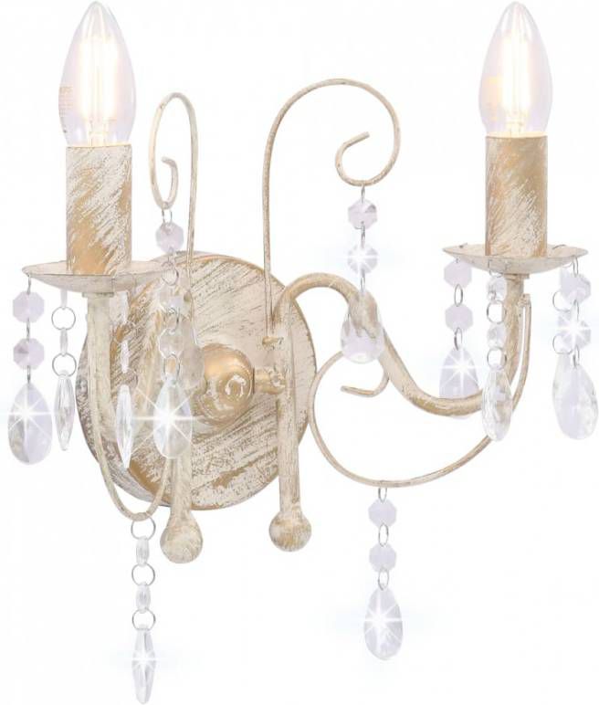 vidaXL Wandlamp met kralen in antieke stijl 2xE14 wit