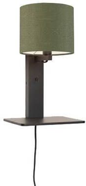 GOOD&MOJO Wandlamp 'Andes' Bamboe en Eco linnen, Met plank, kleur Groen