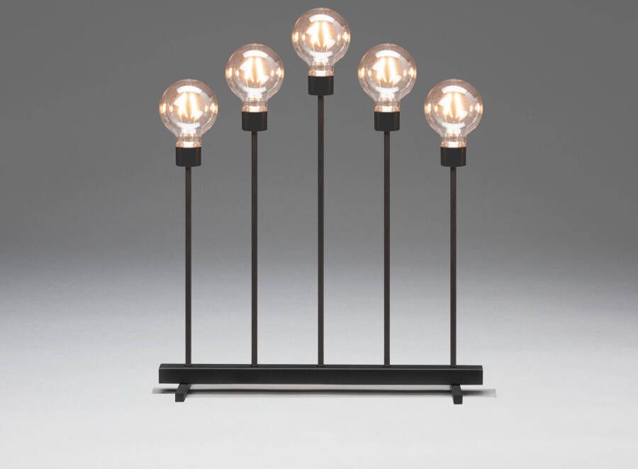 KONSTSMIDE Led raamkandelaar Kerst versiering Led metalen kroonluchter, zwart, 5 ronde globes, 10 amberkleurige dioden(1 stuk )